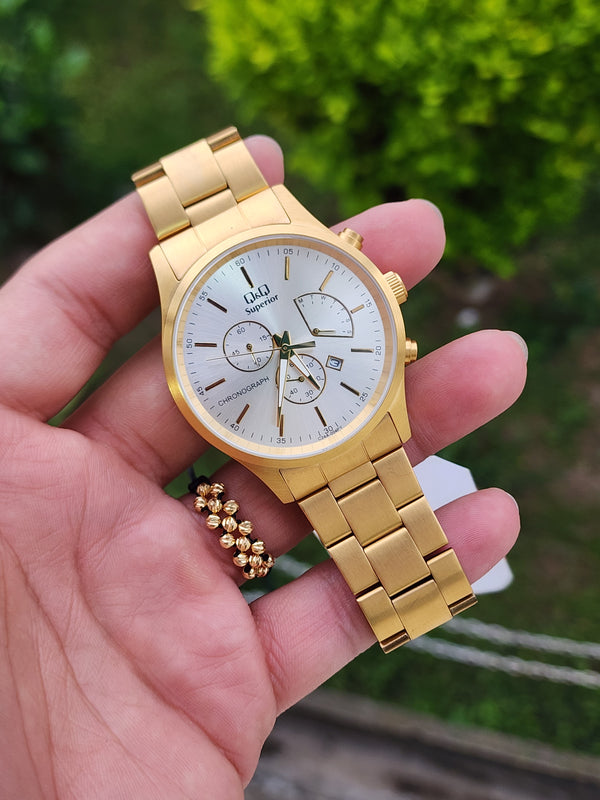 RELOJ Q&Q SUPERIOR ORIGINAL C24A-004PY DORADO PARA HOMBRE CON CRISTAL DE ZAFIRO – ELEGANCIA Y RESISTENCIA PREMIUM