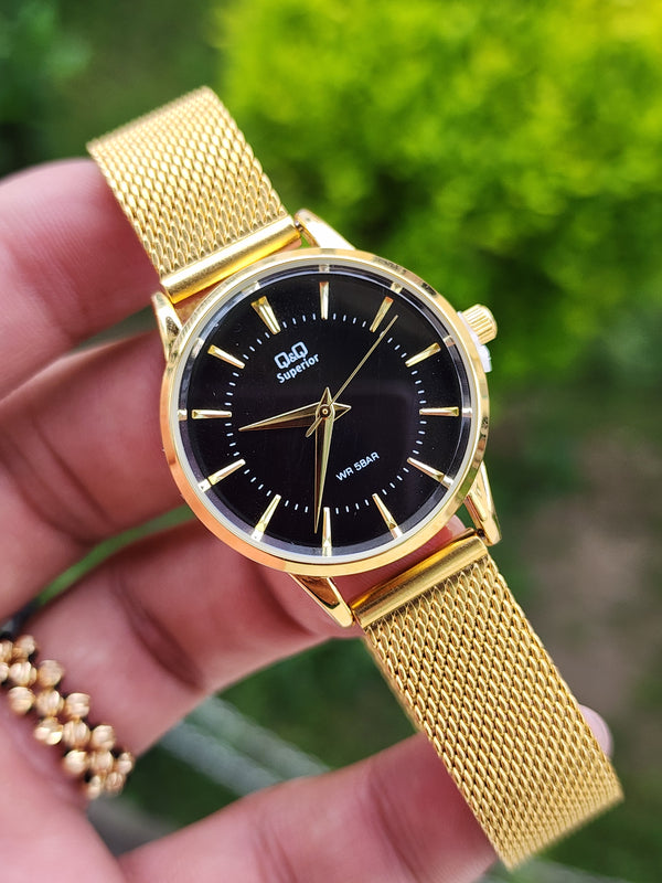 RELOJ Q&Q DORADO DE LUJO PARA MUJER + ENVÍO GRATIS