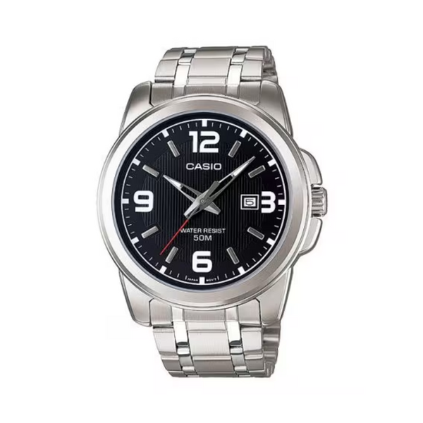 Reloj Casio MTP-1314D-1A | Reloj Grande para Hombre con Esfera Negra y Correa Plateada